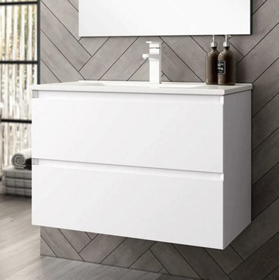 Banyetti Kameo 800mm Wall Hung 2 Drawer Vanity Unit with Basin - Matt White