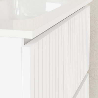 Banyetti Linea Matt White Ribbed Double Drawer Wall Hung Vanity Unit ...