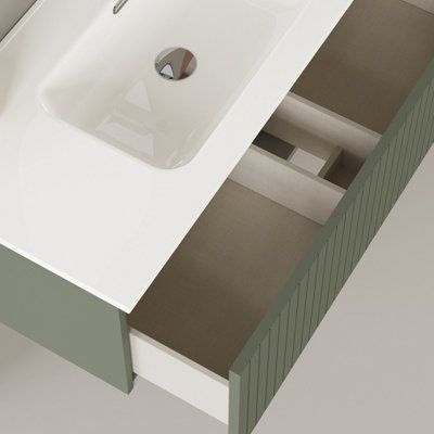 Banyetti Linea Muscat Sage Ribbed Wall Hung Vanity Unit 1000mm x 390mm