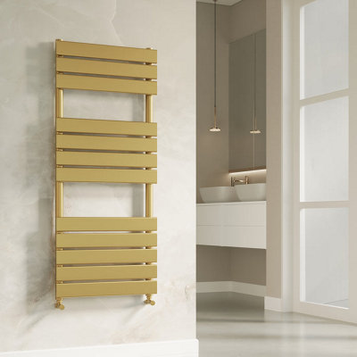 Banyetti Luxe 1200 x 500 Flat Tube Towel Radiator - Brushed Brass