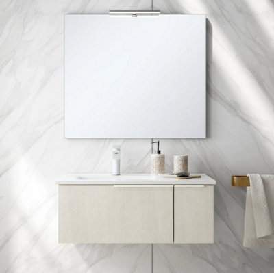 Banyetti Siena 800mm Wall Hung Basin Unit with Matt White Handles - Light Stone