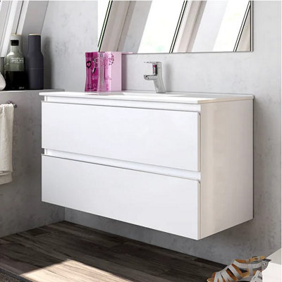 Banyetti Vatilla 1000mm Wall Hung Basin Unit with Chrome Handles - Gloss White