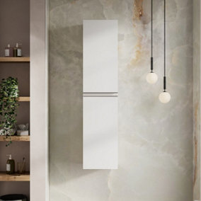 Banyetti Vatilla 1500mm Wall Hung Tall Cabinet with Chrome Handles - Gloss White