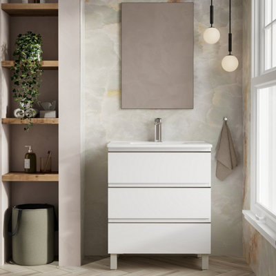 Banyetti Vatilla 700mm Floorstanding Basin Unit with Chrome Handles - Gloss White Price Comparisons | Compare The Build
