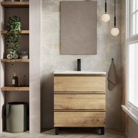 Banyetti Vatilla 700mm Floorstanding Vanity Unit with Matt Black Handles - Ostippo Oak