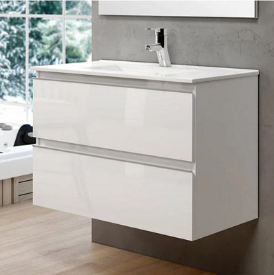 Banyetti Vatilla 700mm Wall Hung Basin Unit with Chrome Handles - Gloss White