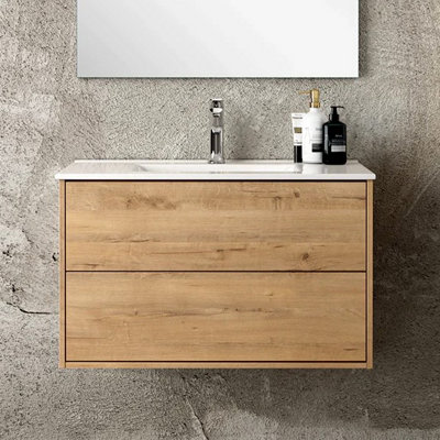 Banyetti Venti 800mm Wall Hung Vanity Unit with Basin - Ostippo Oak