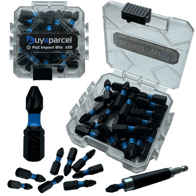 BAP 25 PC Impact Torsion PZ2 Pozi 2 Screwdriver Drill Bits 25mm + Bit ...