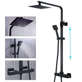 BAP Bathroom Thermostatic Mixer Shower Set Matt Black Square Twin Head Exposed Valve