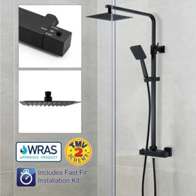 BAP Square Black Thermostatic Dual Control Twin Head Shower Mixer Ultra Thin + Kit