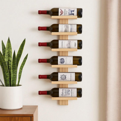 Bar Amigos 6 Bottle Solid Pine Wood Wine Rack Wall Mounted Vertical ...