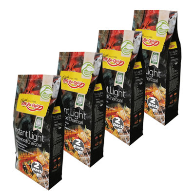 BarBeQuick Wax Dipped BBQ Grill Fuel Easy Instant Light Lumpwood Charcoal 4 x 2 Pack DIY at B&Q