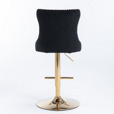 Bar Chair (2PCS), Bar Stool with Backrest, Electroplated Gold Chair Legs, up to 136 kg Load-bearing, Velvet, Black