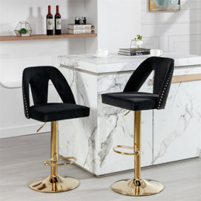 Bar Chair (2PCS), Bar Stool with Hollow Backrest Design, Electroplated Gold Chair Legs, Black