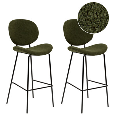 Bar Chair Set of 2 Boucle Dark Green LUANA