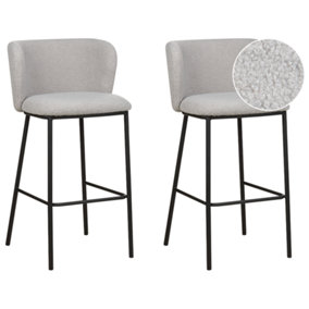 Bar Chair Set of 2 Boucle Light Grey MINA