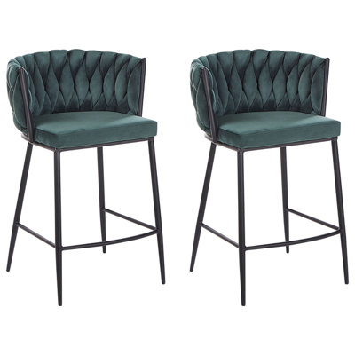 Bar Chair Set of 2 Dark Green MILAN