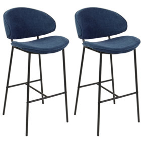 Bar Chair Set of 2 Fabric Navy Blue KIANA