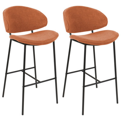 Bar Chair Set of 2 Fabric Orange KIANA