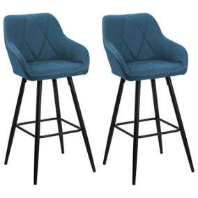 Bar Chair Set of 2 Fabric Sea Blue DARIEN
