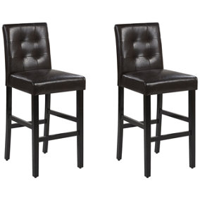 Bar Chair Set of 2 Faux Leather Brown MADISON