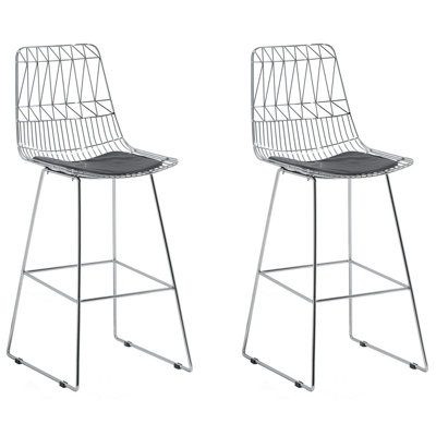 Bar Chair Set of 2 Metal Silver PRESTON