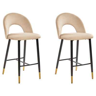 Bar Chair Set of 2 Velvet Beige FALTON