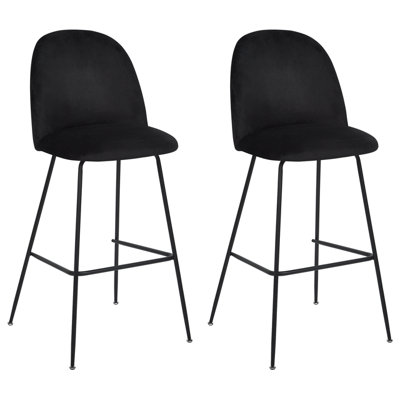 Bar Chair Set of 2 Velvet Black ARCOLA