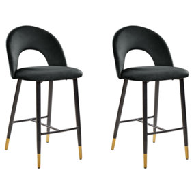 Bar Chair Set of 2 Velvet Black FALTON