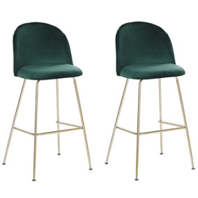 Bar Chair Set of 2 Velvet Emerald Green ARCOLA