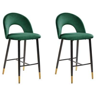 Bar Chair Set of 2 Velvet Emerald Green FALTON