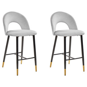 Bar Chair Set of 2 Velvet Grey FALTON