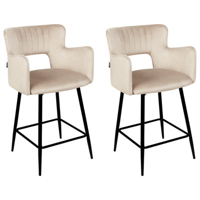 Bar Chair Set of 2 Velvet Taupe SANILAC