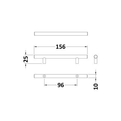 Bar Handle, 156mm (96mm Centres) - Matt Black