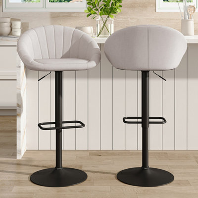 Bar Stool Set of 2 Beige Chic Swivel Breakfast Bar Stools with Footrest