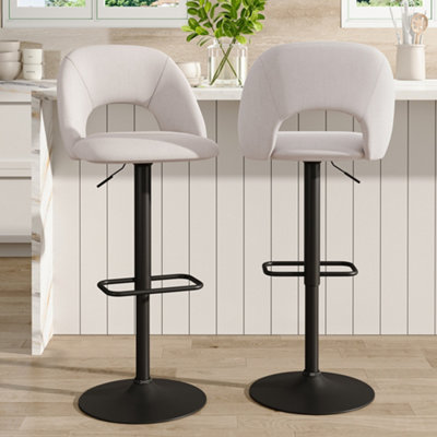 Bar Stool Set of 2 Beige Linen Counter Swivel Height Breakfast Bar Stools with Footrest