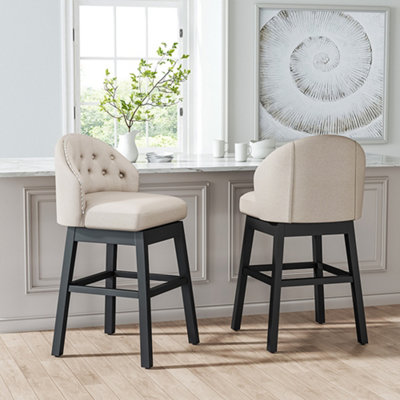 Bar Stool Set of 2 Beige Linen Swivel Bar Stool Chair Studded Low Back DIY at B Q