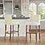 Bar Stool Set of 2 Beige Upholstered Bar Stool Chairs with Rubberwood Legs