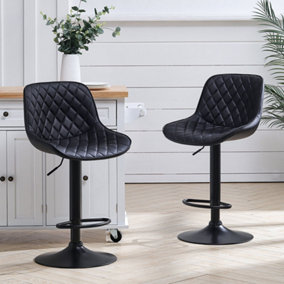 Bar Stool Set of 2 Black Faux Leather Height Adjustable Bar Stool Chairs