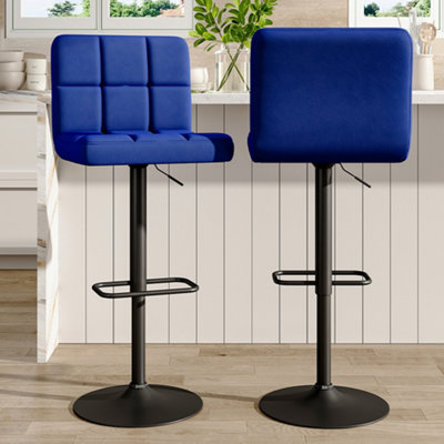 Bar Stool Set of 2 Blue Velvet Upholstered Bar Stools with Low Backrest