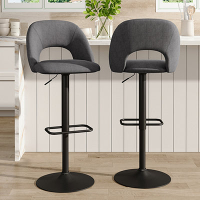 Bar Stool Set of 2 Grey Linen Counter Swivel Height Breakfast Bar Stools with Footrest