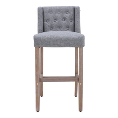 Bar Stool Set of 2 Grey Linen Upholstered Bar Stools Chairs with Rubberwood Legs