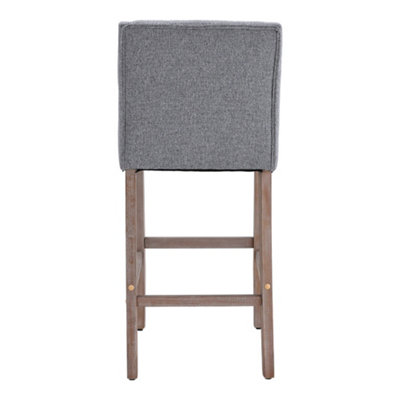 Bar Stool Set of 2 Grey Linen Upholstered Bar Stools Chairs with Rubberwood Legs