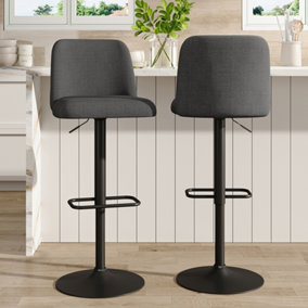 Bar Stool Set of 2 Grey Linen Upholstered Swivel Counter Bar Stools with Mid Backrest