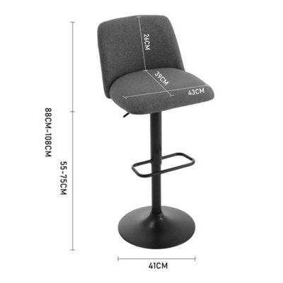 Bar Stool Set of 2 Grey Linen Upholstered Swivel Counter Bar Stools with Mid Backrest