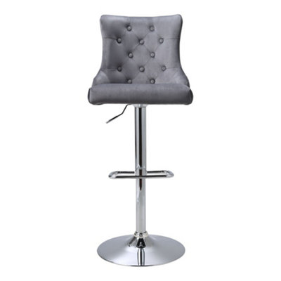 Bar Stool Set of 2 Grey Velvet Upholstered Adjustable Bar Stool with Button Seat Back