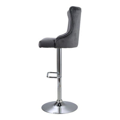 Bar Stool Set of 2 Grey Velvet Upholstered Adjustable Bar Stool with Button Seat Back