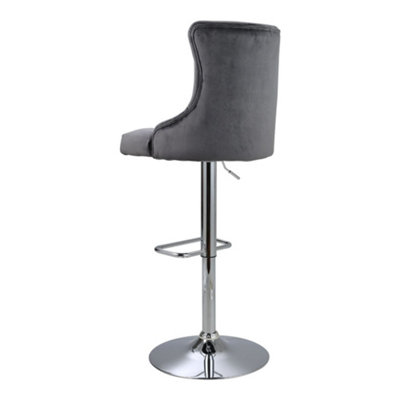 Bar Stool Set of 2 Grey Velvet Upholstered Adjustable Bar Stool with Button Seat Back