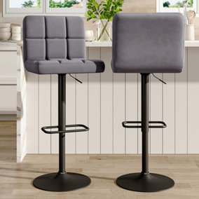 Bar Stool Set of 2 Grey Velvet Upholstered Bar Stools with Low Backrest