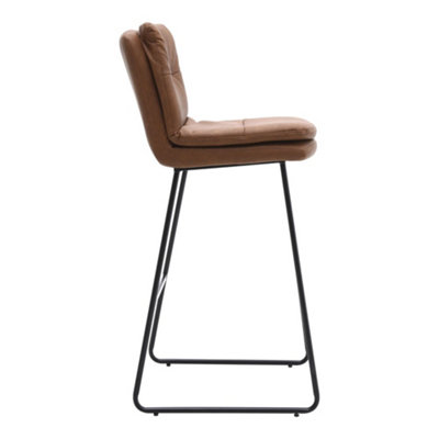 Bar Stool Set of 2 Modern Brown Faux Leather Upholstered Breakfast Bar Stools with Footrest